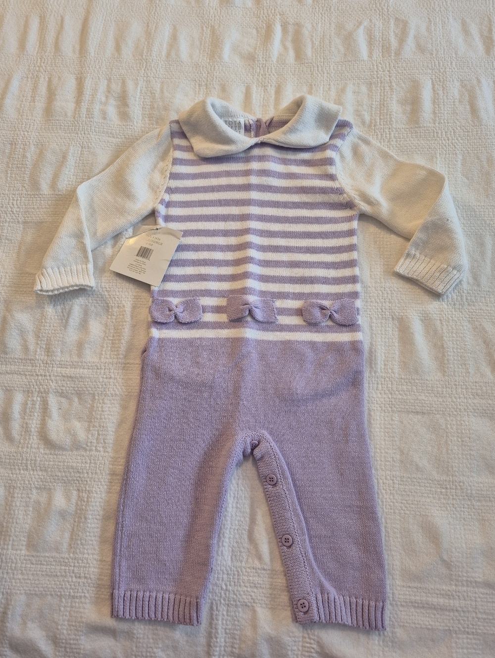 Tots Fifth Avenue girls 6/9 months knit romper lavender and white NWT